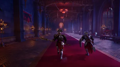 A gothic hall with a red carpet in Crimson Moon