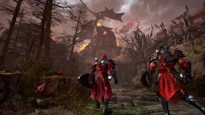 A war-torn fortress exterior in Crimson Moon